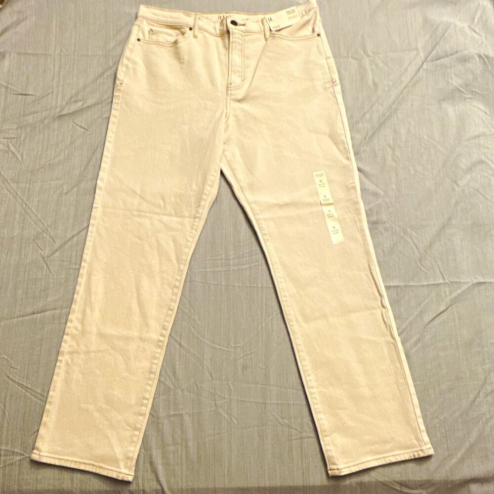 A.N.A A New Approach W14 Beige Off White High Rise Fitted Hip Straight Jeans NWT